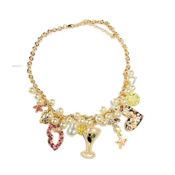 Charm Necklace Starfish Lips Cocktail Heart Lime Pearl Pendant Necklace - Picture 8 of 11